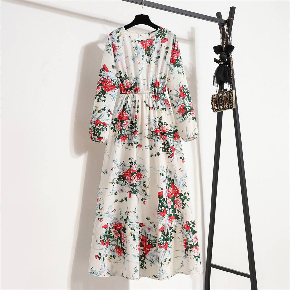 Aura Bohème | Maxi-Dress Fluide à Imprimé Floral & Manches Légères