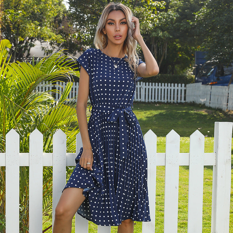 Dottie Chic Collection | Robe Midi à Pois – Élégance Été & Taille Haute Affinante