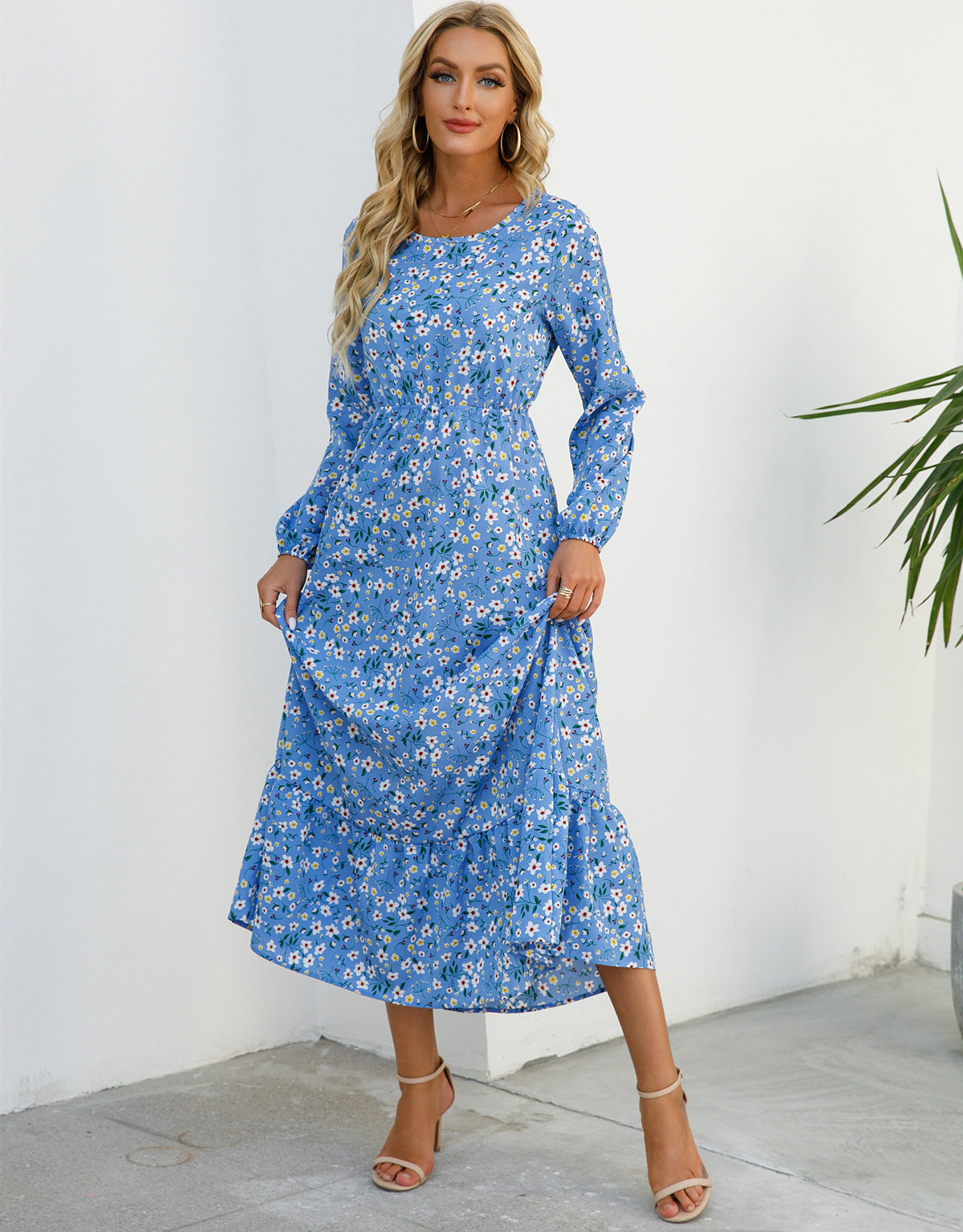 Aura Bohème | Maxi-Dress Fluide à Imprimé Floral & Manches Légères