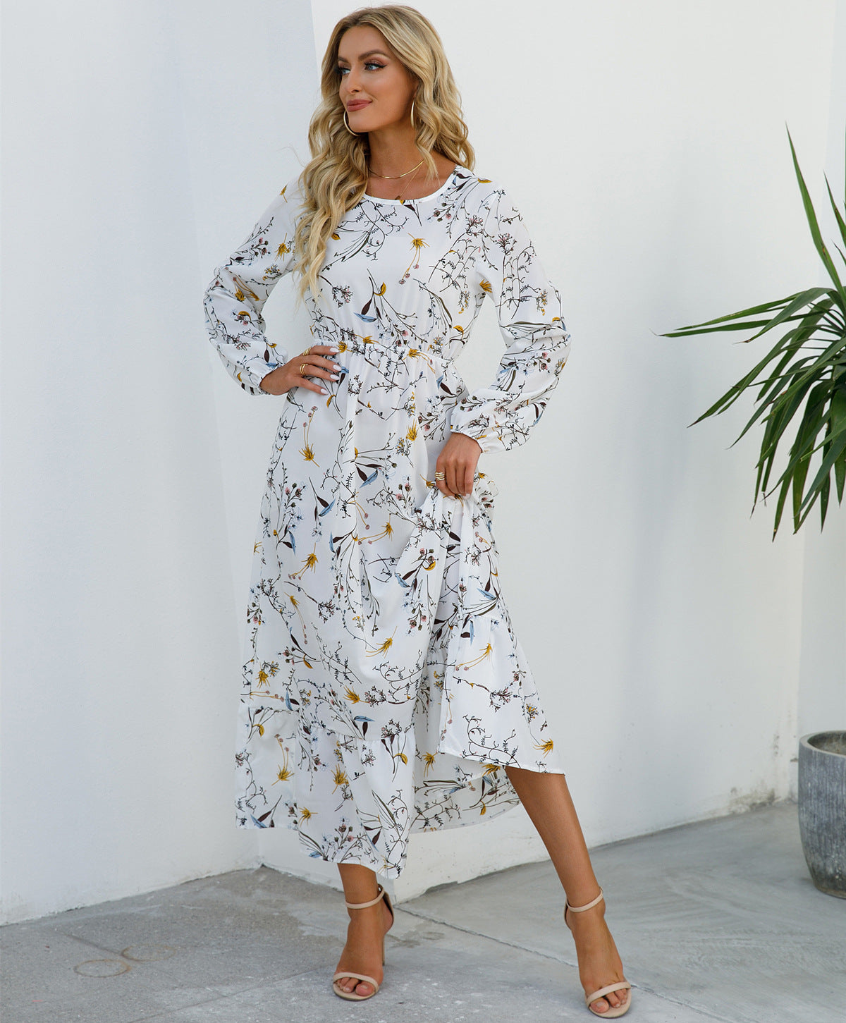 Aura Bohème | Maxi-Dress Fluide à Imprimé Floral & Manches Légères