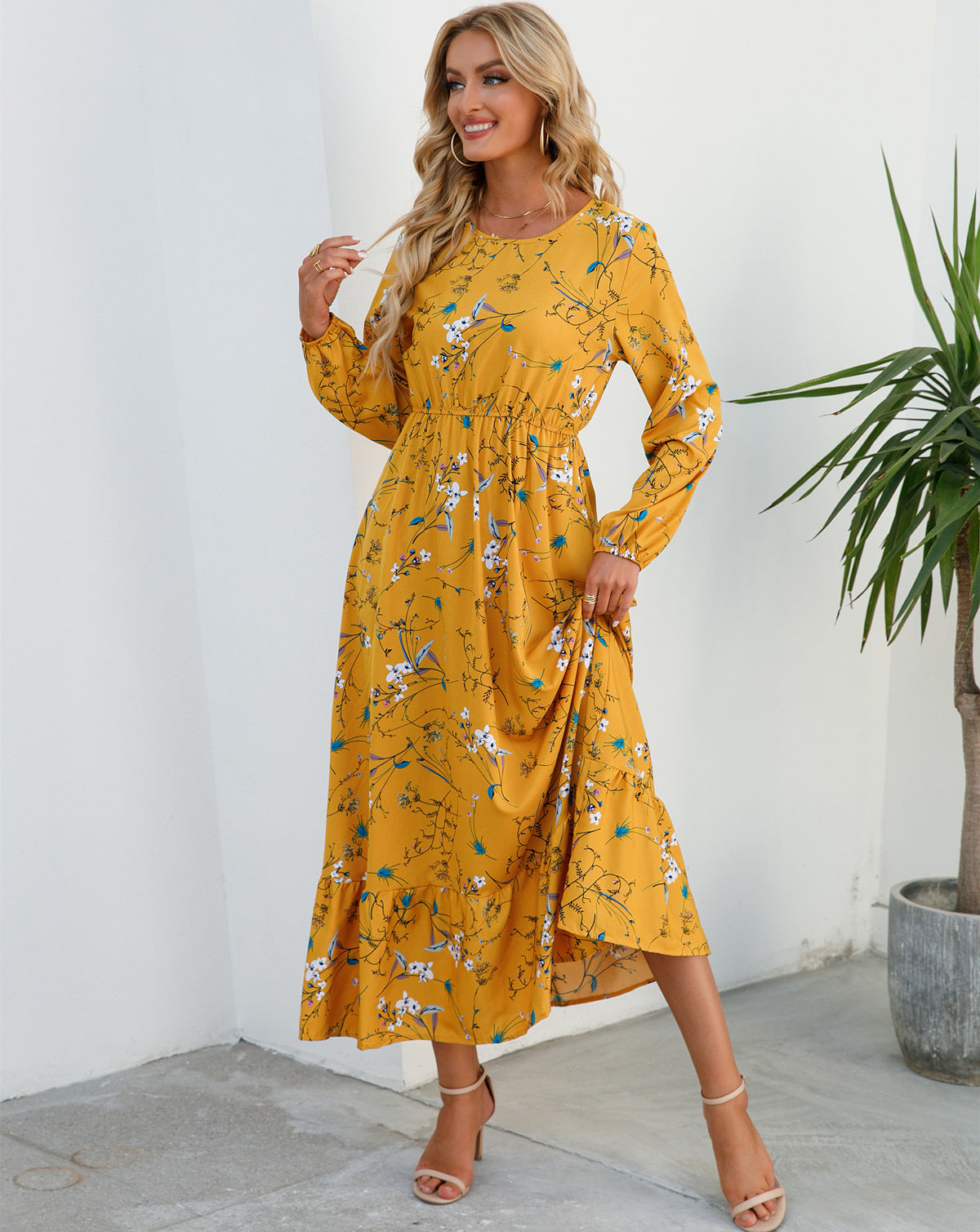 Aura Bohème | Maxi-Dress Fluide à Imprimé Floral & Manches Légères