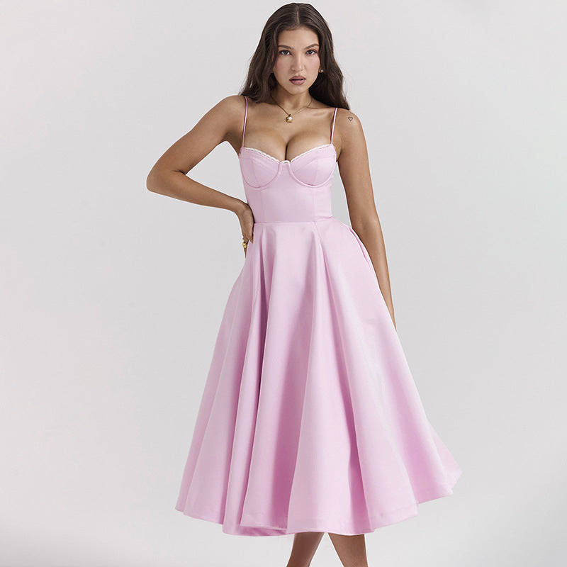 Laura™ | Vestido midi de satén con escote corazón: elegancia y comodidad
