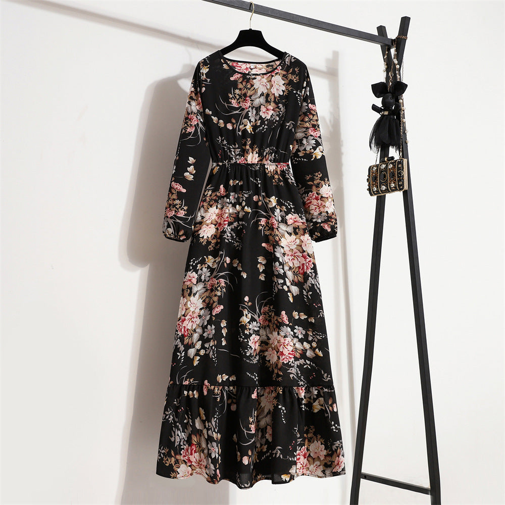 Aura Bohème | Maxi-Dress Fluide à Imprimé Floral & Manches Légères