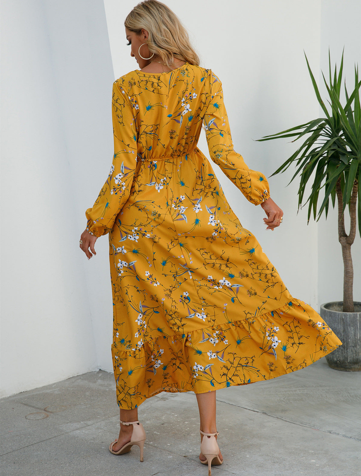 Aura Bohème | Maxi-Dress Fluide à Imprimé Floral & Manches Légères