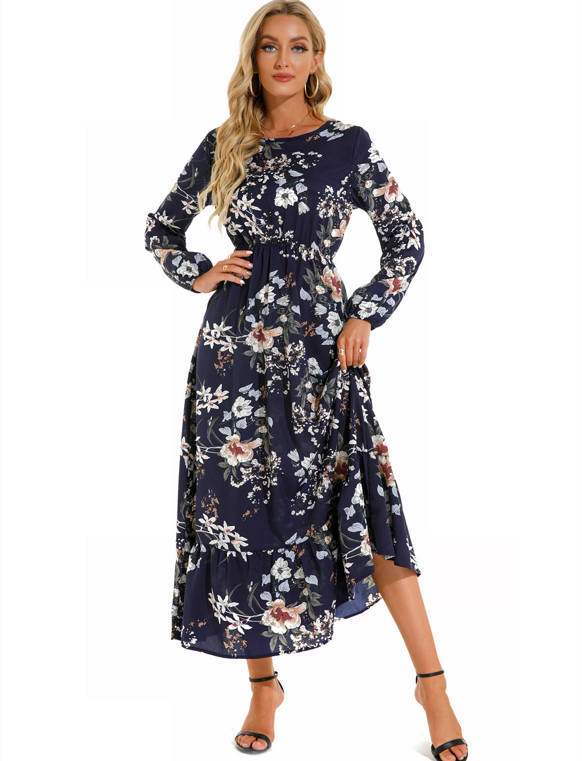 Aura Bohème | Maxi-Dress Fluide à Imprimé Floral & Manches Légères