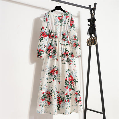 Aura Bohème | Maxi-Dress Fluide à Imprimé Floral & Manches Légères