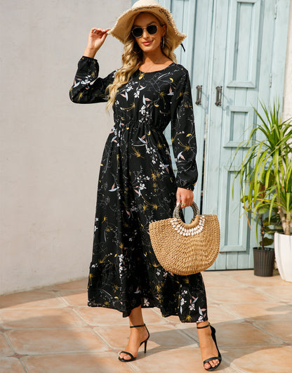 Aura Bohème | Maxi-Dress Fluide à Imprimé Floral & Manches Légères