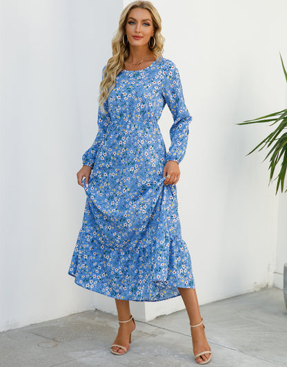 Aura Bohème | Maxi-Dress Fluide à Imprimé Floral & Manches Légères