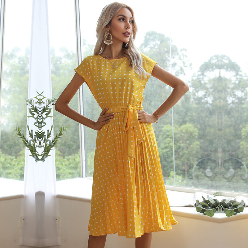 Dottie Chic Collection | Robe Midi à Pois – Élégance Été & Taille Haute Affinante