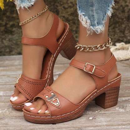 ELARA™ | Sandalias de mujer tallas grandes: tacón ancho y comodidad veraniega