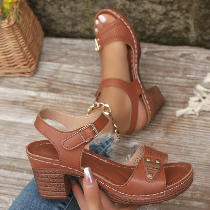 ELARA™ | Sandalias de mujer tallas grandes: tacón ancho y comodidad veraniega