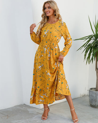 Aura Bohème | Maxi-Dress Fluide à Imprimé Floral & Manches Légères