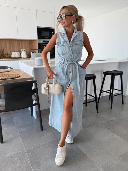 RIMA™ | Robe sculptée en denim : élégance fluide pour journée et soirée