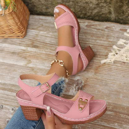 ELARA™ | Sandalias de mujer tallas grandes: tacón ancho y comodidad veraniega
