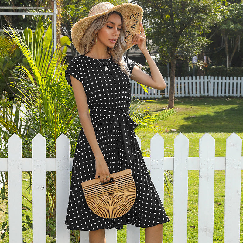 Dottie Chic Collection | Robe Midi à Pois – Élégance Été & Taille Haute Affinante