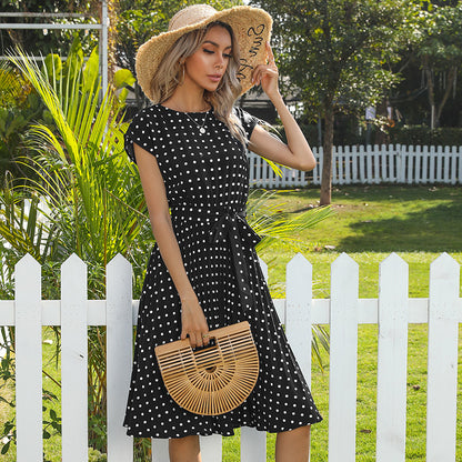 Dottie Chic Collection | Robe Midi à Pois – Élégance Été & Taille Haute Affinante