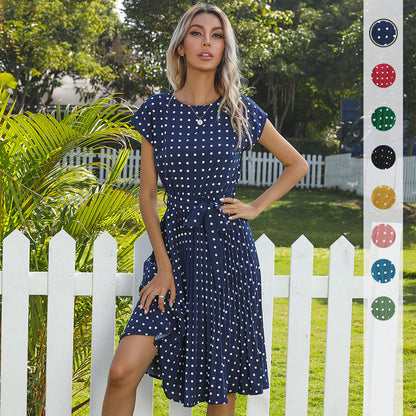 Dottie Chic Collection | Robe Midi à Pois – Élégance Été & Taille Haute Affinante