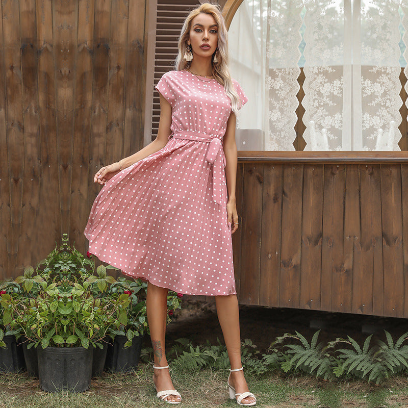 Dottie Chic Collection | Robe Midi à Pois – Élégance Été & Taille Haute Affinante
